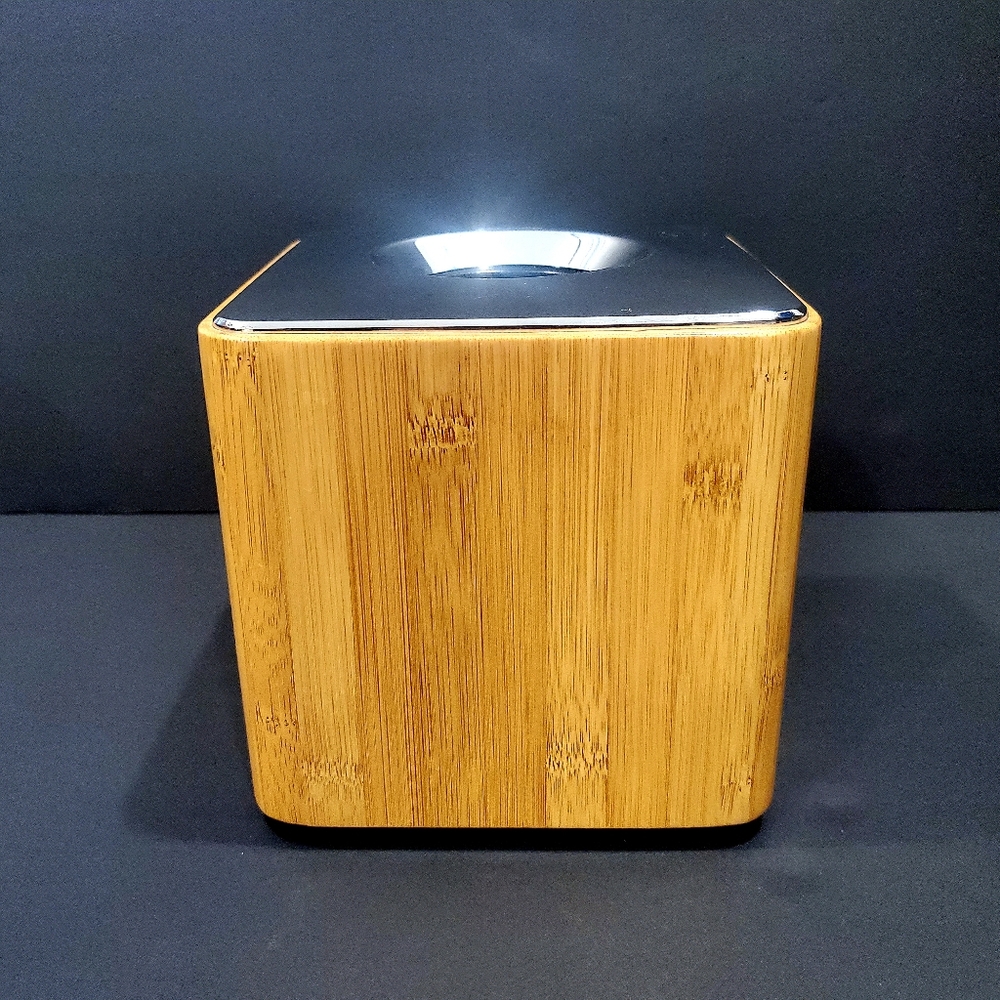 Bamboo Wood Tissue Box Cover Holder Cubic Modernist Style & Silver Chrome Accent